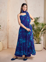 Women Floral Printed Angrakha Kurta with Trousers & With Dupatta