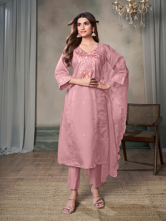 Women Floral Embroidered Regular Thread Work Pure Silk Kurta with Trousers & With Dupatta