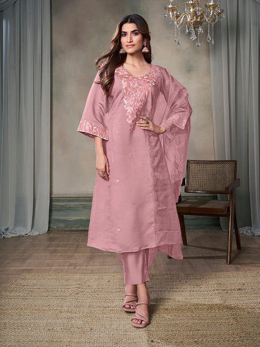 Women Floral Embroidered Regular Thread Work Pure Silk Kurta with Trousers & With Dupatta