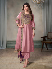 Women Floral Yoke Design Regular Sequinned Kurta with Trousers & With Dupatta