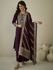 Women Ethnic Motifs Embroidered Regular Kurta with Palazzos & With Dupatta