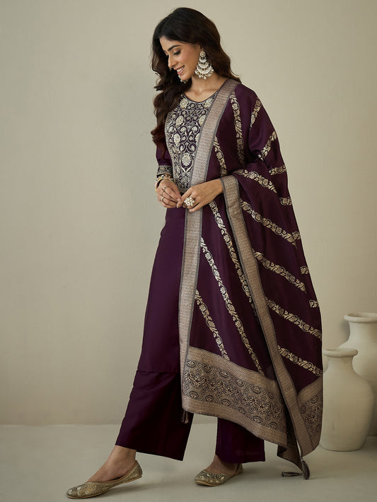 Women Ethnic Motifs Embroidered Regular Kurta with Palazzos & With Dupatta