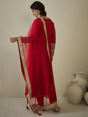 Women Ethnic Motifs Regular Chanderi Silk Kurta with Trousers & With Dupatta