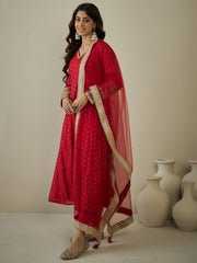 Women Ethnic Motifs Regular Chanderi Silk Kurta with Trousers & With Dupatta