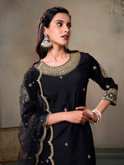 Ethnic Motifs Embroidered Sequinned Kurta With Palazzos & Dupatta