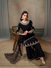 Ethnic Motifs Embroidered Sequinned Kurta With Palazzos & Dupatta