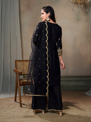 Ethnic Motifs Embroidered Sequinned Kurta With Palazzos & Dupatta