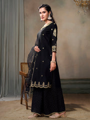 Ethnic Motifs Embroidered Sequinned Kurta With Palazzos & Dupatta