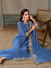 Floral Embroidered Kurta With Palazzos & Dupatta