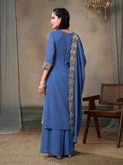 Floral Embroidered Kurta With Palazzos & Dupatta