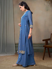 Floral Embroidered Kurta With Palazzos & Dupatta