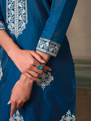 Floral Embroidered Chanderi Cotton Kurta With Palazzos & Dupatta