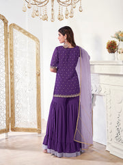 Women Ethnic Motifs Embroidered Regular Sequinned Kurta with Sharara & With Dupatta