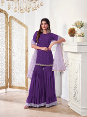 Women Ethnic Motifs Embroidered Regular Sequinned Kurta with Sharara & With Dupatta