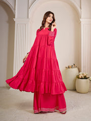 Tiered Gotta Detailing Flared Ethnic Tunic With Palazzos