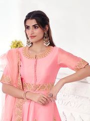 Women Ethnic Motifs Embroidered Regular Sequinned Chanderi Cotton Kurta with Trousers & With Dupatta