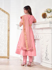 Women Ethnic Motifs Embroidered Regular Sequinned Chanderi Cotton Kurta with Trousers & With Dupatta