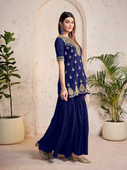 Women Ethnic Motifs Embroidered Regular Sequinned Kurta with Sharara & With Dupatta