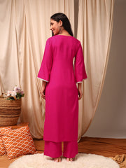 Magenta Women Regular Kurta with Trousers