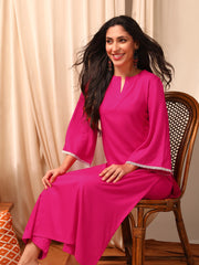 Magenta Women Regular Kurta with Trousers