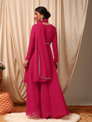 Pink Women Flared Sleeves Sequinned Georgette Anarkali Kurta