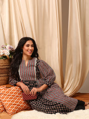 Women Floral Black Printed Panelled Gotta Patti Kurta with Trousers