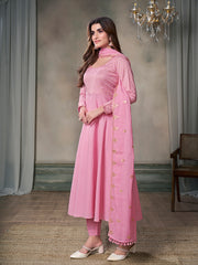 Women Embroidered Empire Sequinned Kurta with Trousers & With Dupatta