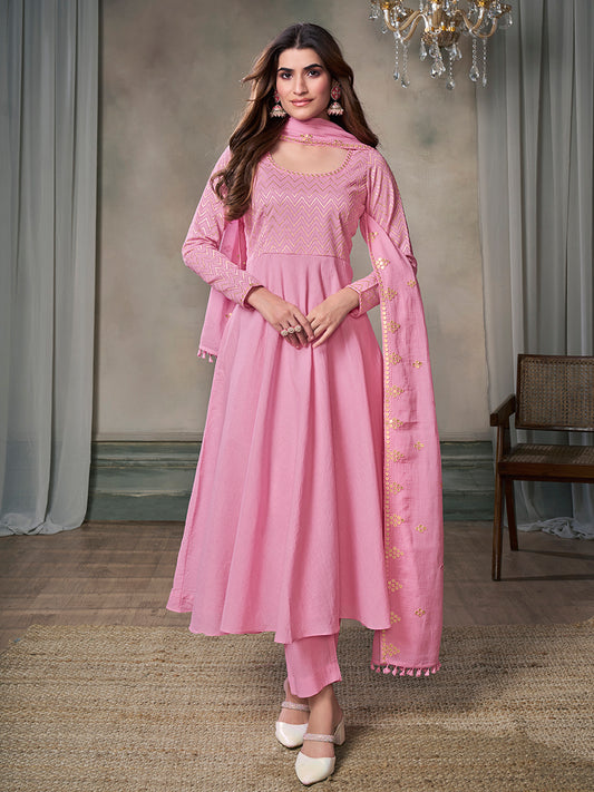 Women Embroidered Empire Sequinned Kurta with Trousers & With Dupatta