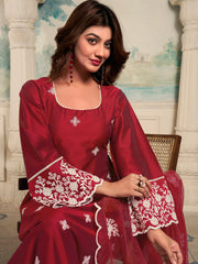 Women Floral Embroidered Regular Thread Work Kurta with Trousers & With Dupatta