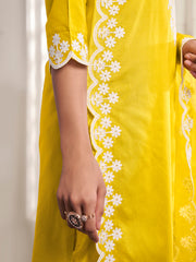 Floral Yoke Design Thread Work Kurta with Trousers & Dupatta