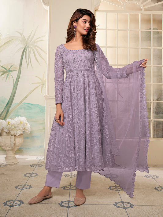 Women Floral Embroidered Regular Thread Work Kurta with Trousers & With Dupatta