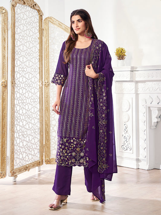 Women Floral Embroidered Regular Kurta with Palazzos & With Dupatta