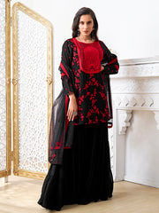 Women Floral Embroidered Regular Thread Work Kurta with Sharara & With Dupatta