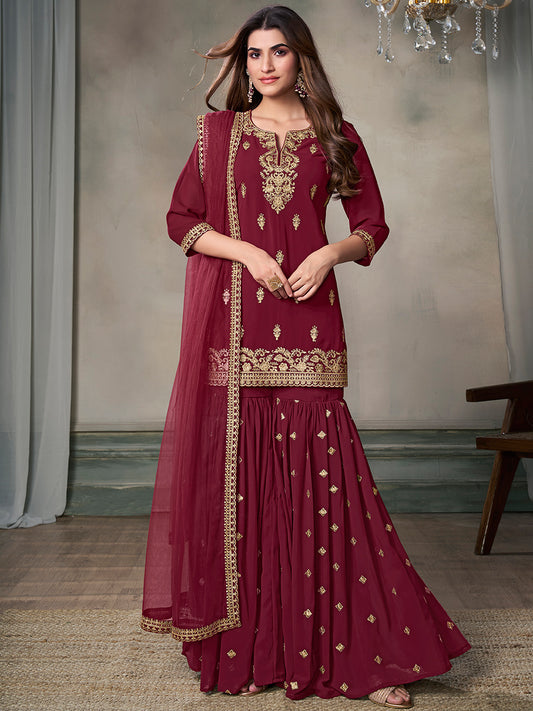 Women Floral Embroidered Regular Kurta with Sharara & With Dupatta