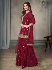 Women Floral Embroidered Regular Kurta with Sharara & With Dupatta