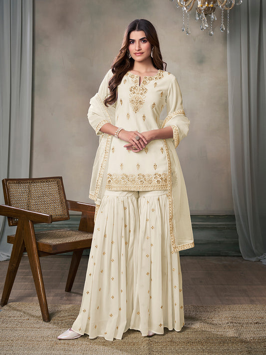 Women Floral Zari Sequinned Embroidered Kurta Set with Dupatta