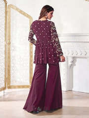 Women Floral Embroidered Pleated Thread Work Kurta with Sharara