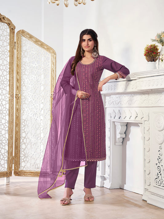 Women Ethnic Motifs Sequinned Embroidered Kurta Set with Dupatta