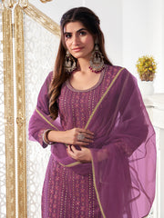 Women Ethnic Motifs Sequinned Embroidered Kurta Set with Dupatta