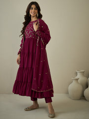 Women Floral Yoke Design Tiered Kurta with Trousers & With Dupatta