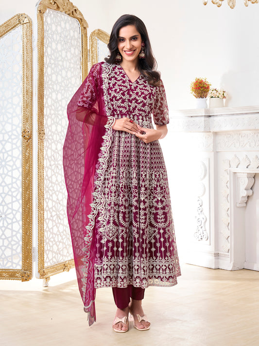 Women Floral Embroidered Regular Thread Work Kurta with Trousers & With Dupatta