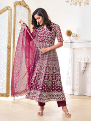 Women Floral Embroidered Regular Thread Work Kurta with Trousers & With Dupatta