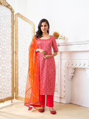 Women Ethnic Motifs Printed Regular Kurta with Trousers & With Dupatta