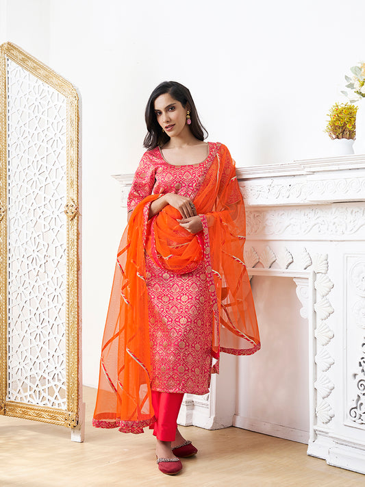 Women Ethnic Motifs Printed Regular Kurta with Trousers & With Dupatta