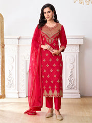 Women Ethnic Motifs Embroidered Regular Sequinned Kurta with Trousers & With Dupatta