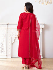 Women Ethnic Motifs Embroidered Regular Sequinned Kurta with Trousers & With Dupatta