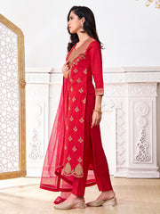 Women Ethnic Motifs Embroidered Regular Sequinned Kurta with Trousers & With Dupatta