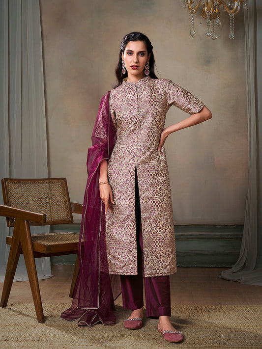 Women Ethnic Motifs Regular Sequinned Kurta with Trousers & With Dupatta