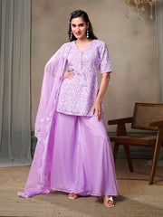 Floral Embroidered Kurta With Palazzos & Dupatta