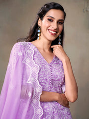 Floral Embroidered Kurta With Palazzos & Dupatta